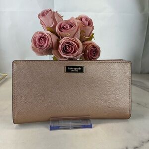 Kate Spade Morgan Saffiano‎ Leather Large Slim Bifold Wallet Rose Gold Metallic